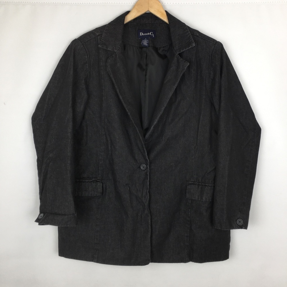 Denim & Co Women’s Denim Blazer Jacket Charcoal Gray/Black Size 1X Professional